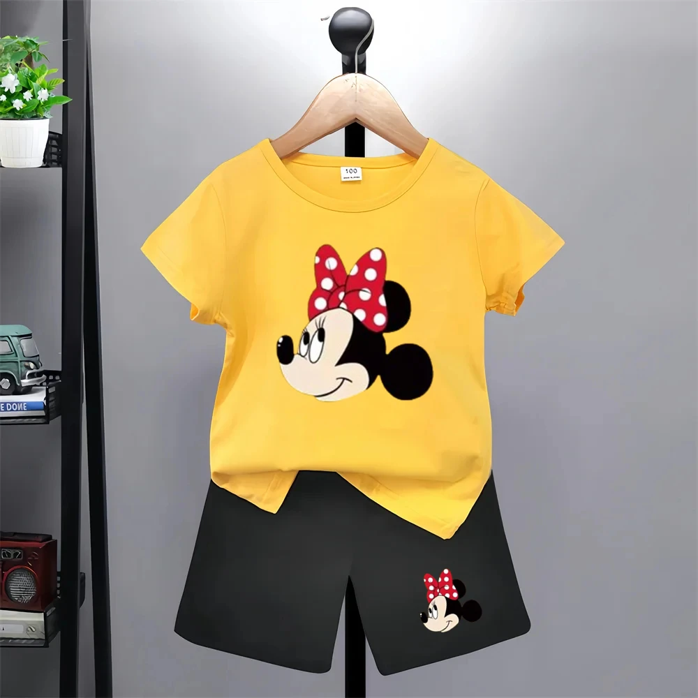 

Mickey Mouse Disney Kid Top Age 3-12 Boy black Girls red Tee Children T-shirts Shorts Set 2pcs Print Summer fashion Clothes