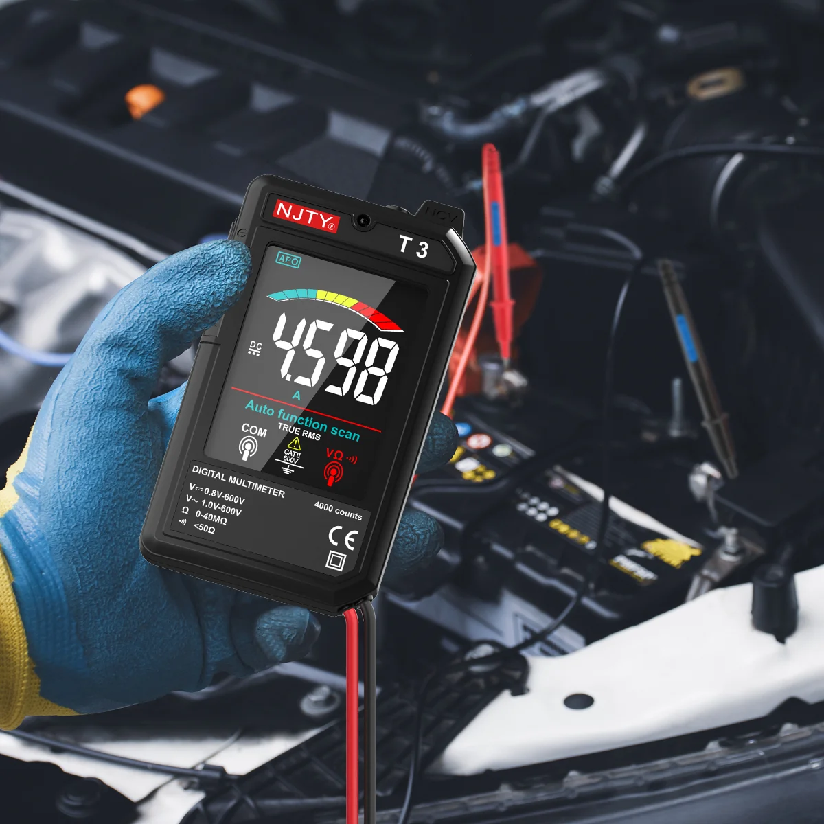 T3 Automotive Multimeter Auto-Ranging 4000 COUNTS Digital Multimeter NCV Test Slim Portable Automotive Diagnostic Tool USB