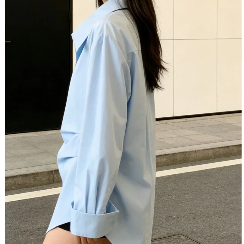 Modisches, asymmetrisches Langarmhemd mit tailliertem V-Ausschnitt, Damenbluse, schmal geschnitten, elegantes Oberteil, Business Casual – Detail 4