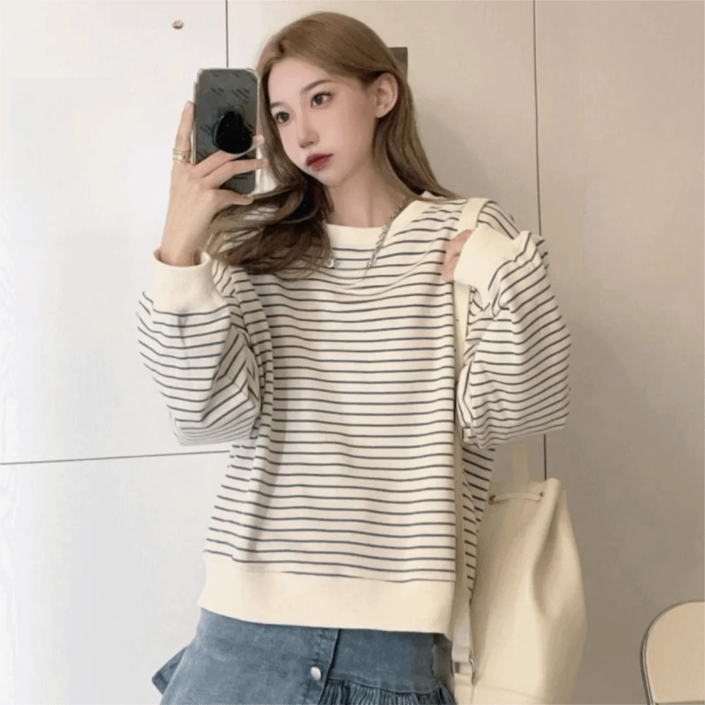 

Korean Style Y2k Striped Loose Hoodies Long Sleeve Oversized Hooded Sweatshirts Lazy Style Streetwear Hoodies Women Unisex