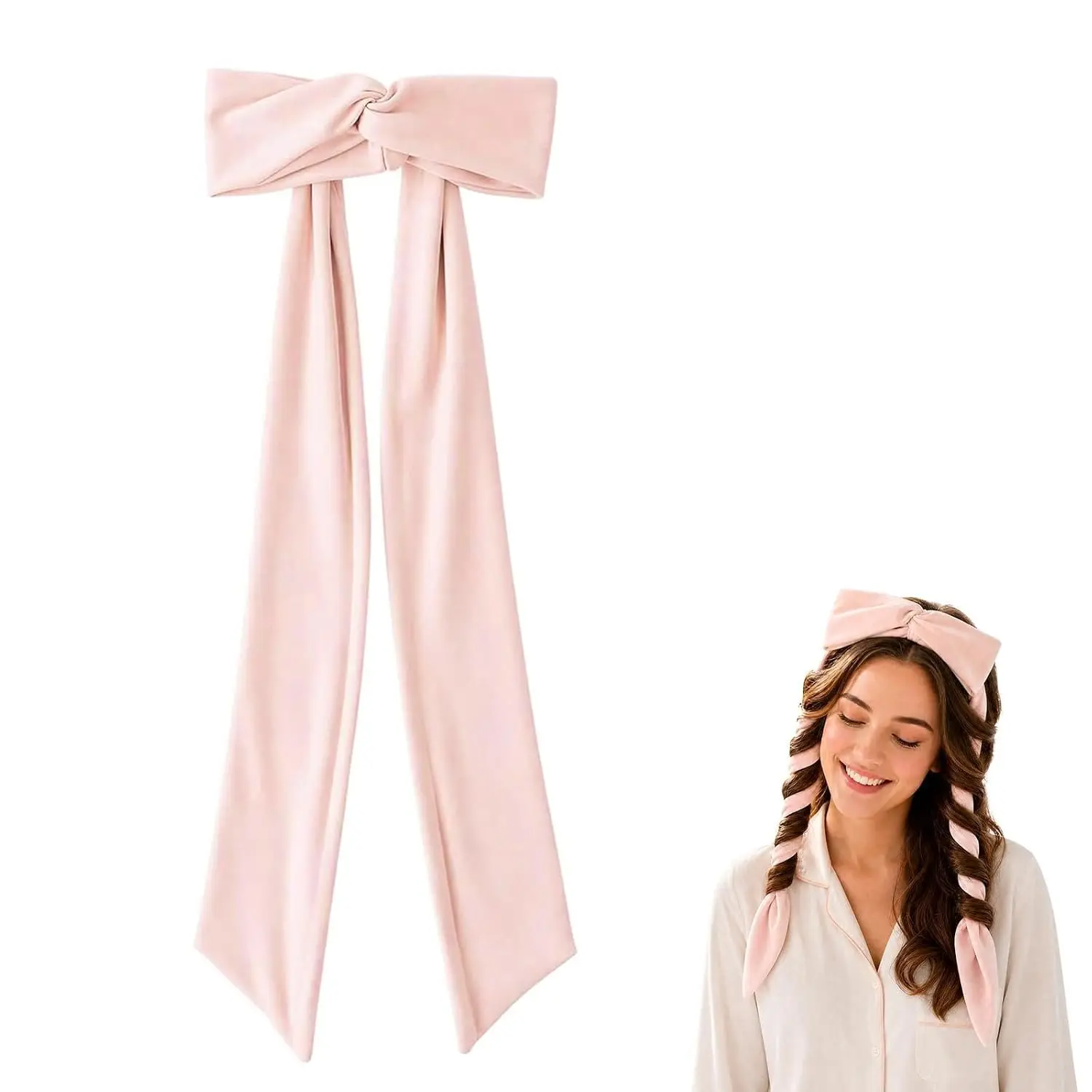 2-in-1 Heatless Curling Headband for Women & Flexible Curling Rods,Achieves Heatless Curls Overnight, No Heat Damage