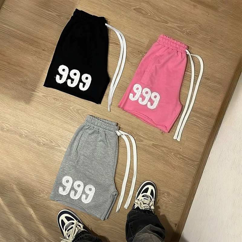 Retro Harajuku Number Embroidered Casual Loose Sports Shorts Y2K Gothic Men Women Hip Hop Rock High Street Style Wide Leg Pants