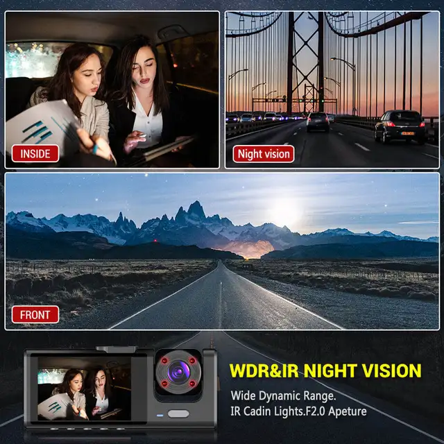 Dash Cam W/ IR Night Vision Loop Recording & 2" IPS Screen 1080P 3 Camera , DVR recorder, video recorder, Vehicle DVR 4 Dash Cam W/ IR Night Vision Loop Recording & 2" IPS Screen 1080P 3 Camera , DVR recorder, video recorder, Vehicle DVR 4