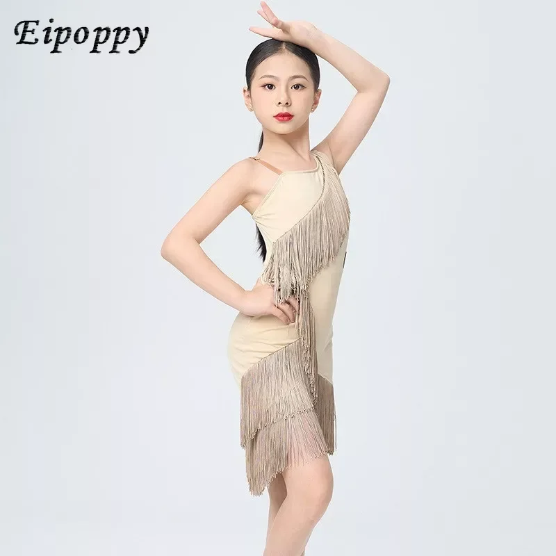 

Fringe Latin Dance Dress Ballroom Standard Summer Costume Children Line Skirt Tango Competition Samba Outfit Flowy Rave Clothes