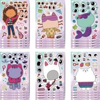 6/12 Sheets Gabby Dollhouses Stickers Kawaii DIY Cartoon Sticker Cute Make A Face Puzzle Sticker Children Birthday Gifts Toys