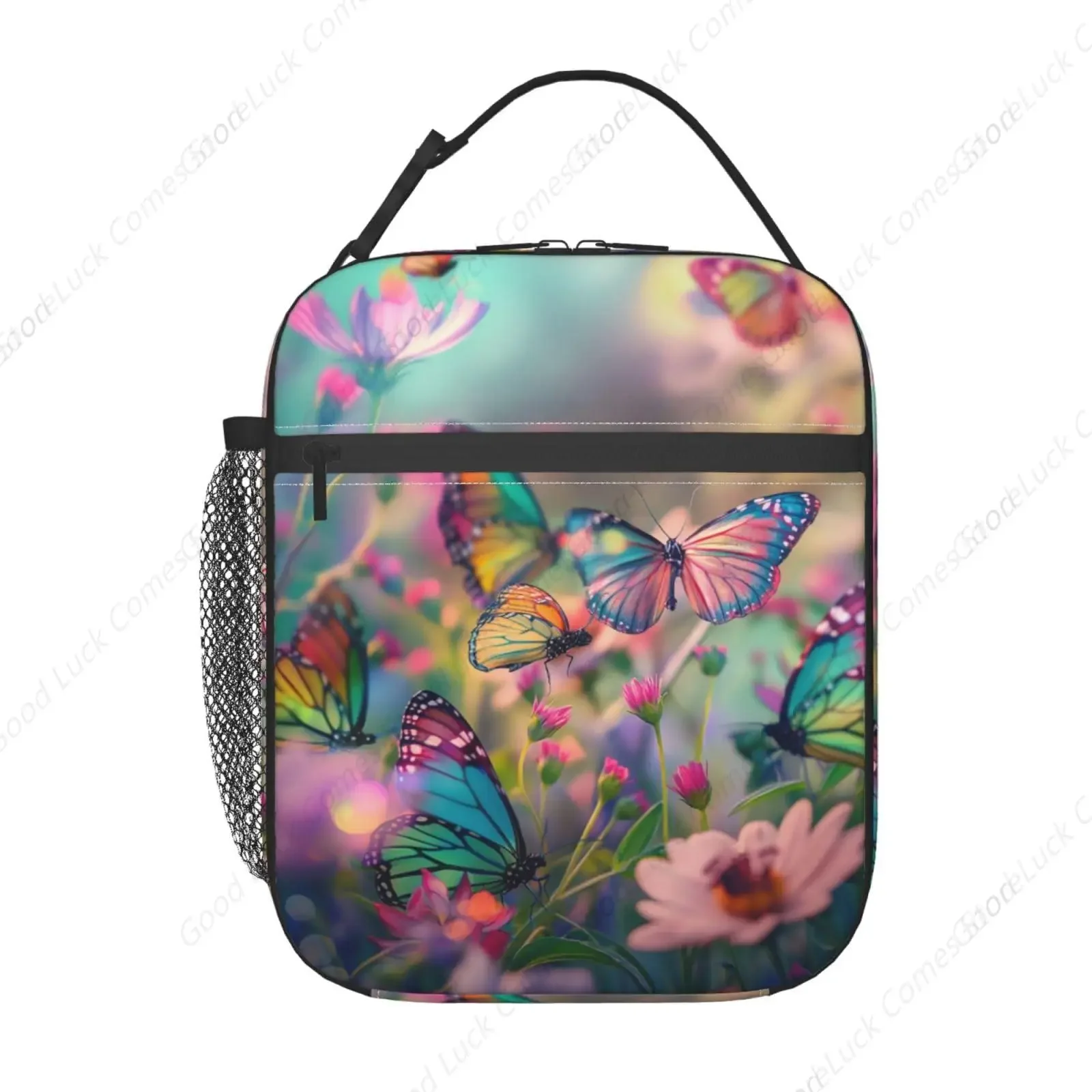 Lunch Box for Women Men,Pink Butterfly Floral Insulated Lunch Box Reusable Portable Lunch Bag Cooler Tote Waterproof Lunch Bag