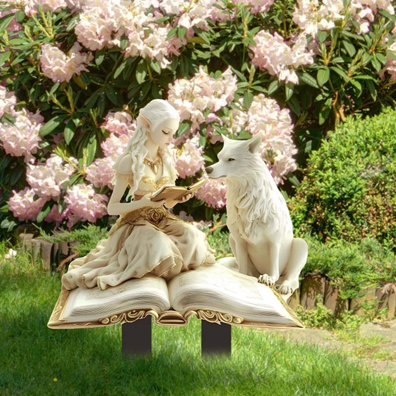 Angel White Wolf Garden Pile Decoration Indoor Flower Pot Decoration Floor Insertion Flat Acrylic Garden Artwork Garden Pile