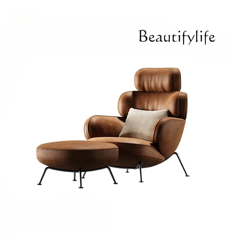 

Leisure Chair Designer Model Living Room Balcony Home Italian Minimalist Full Leather Single Sofa