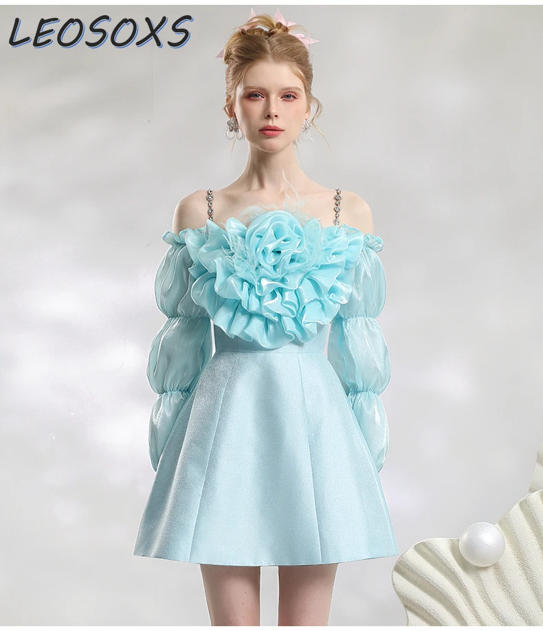 

Sweet Romantic Fairy Dress 2024 Summer New Streamer Yarn Three-Dimensional Flower Chain Suspender Dress Wedding Dresses