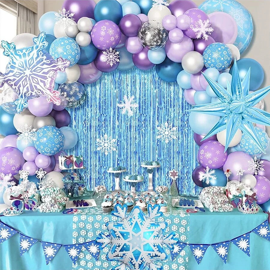 140pcs/Set Elsa Frozen Snowflake Balloons Garland Arch Kit Girl 5th Happy Birthday Snow Queen Themed Party Decorations Globos