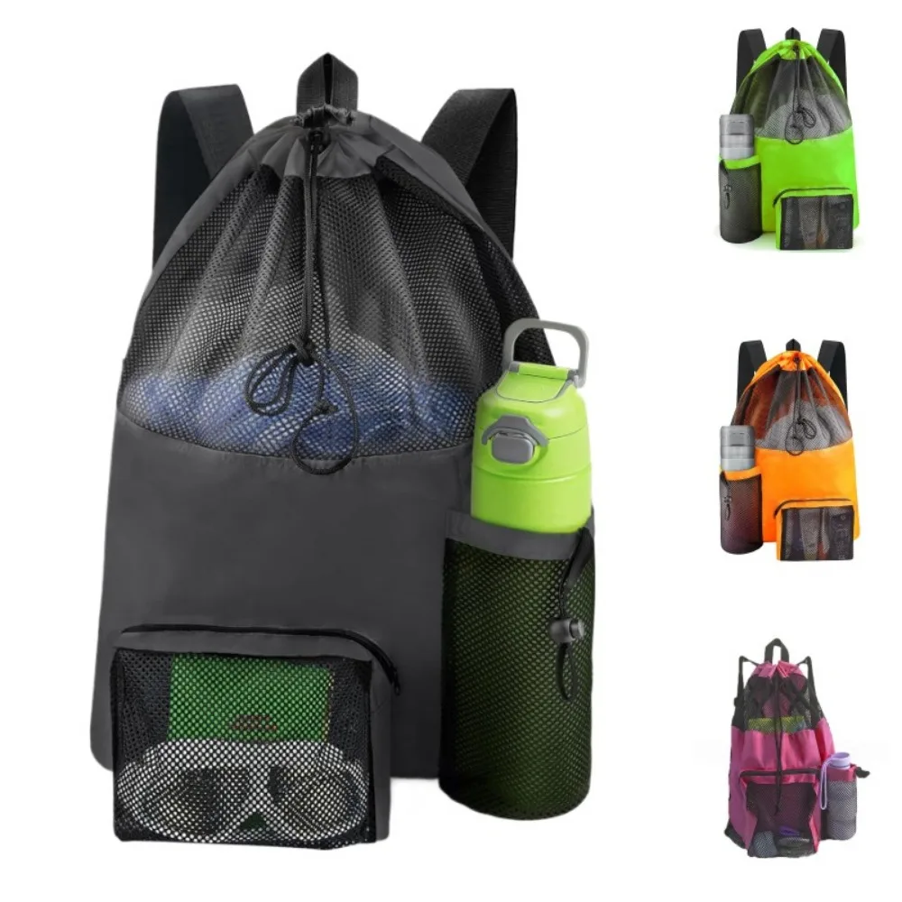 Mesh Beach Bag Drawstring Backpack Outdoor Sports and Leisure Large-capacity Swimming Pool Storage Bag for Men and Women