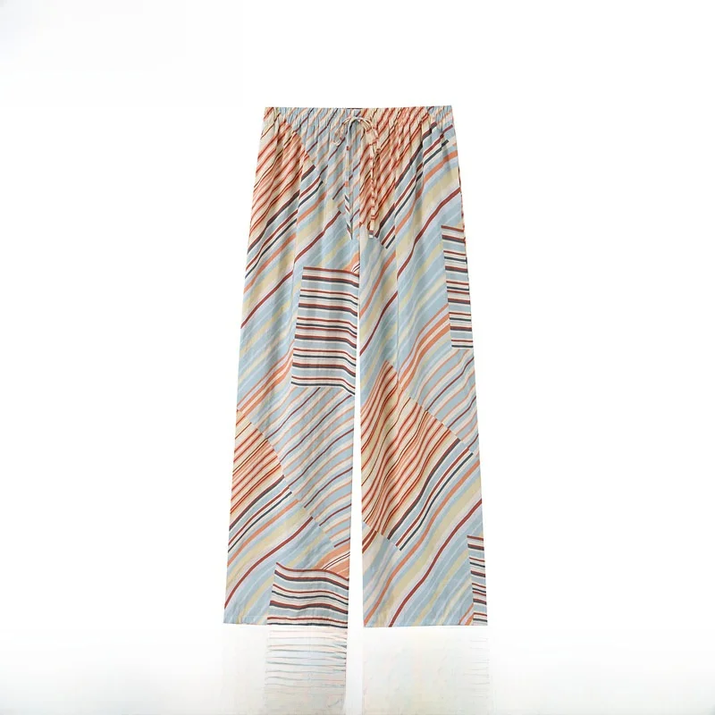 

Spring Summer New Women's Loose High Waist Striped Casual Pants ZR Style Fashionable All-Match 100% Polyester Fiber