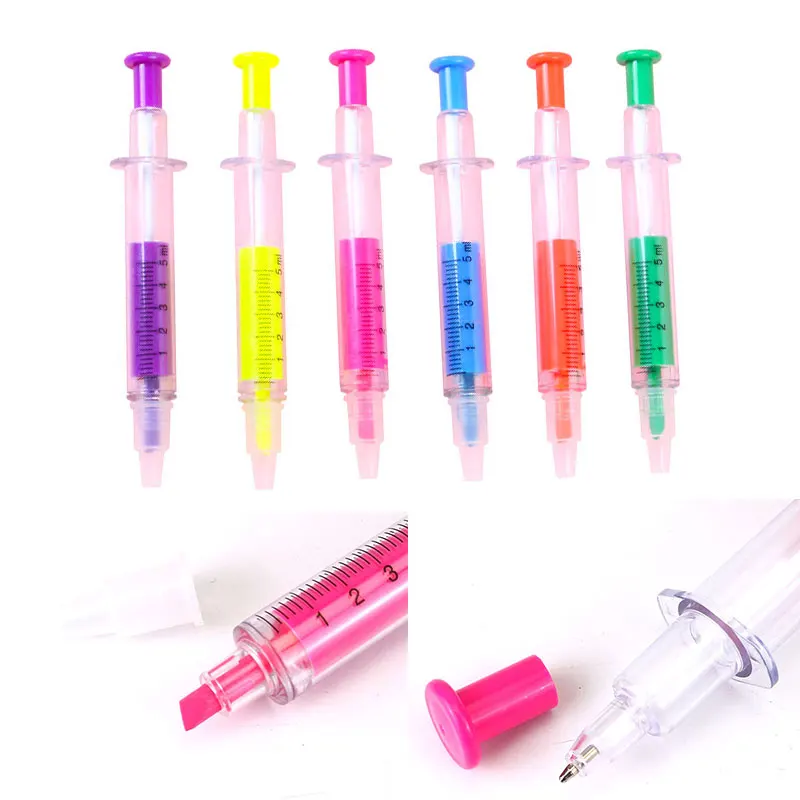 60 Pcs 2 in 1 Syringe Highlighter Marker Gel Pens Needle Pens Novelty Nurse Needle Shaped Marker Pens Stationery