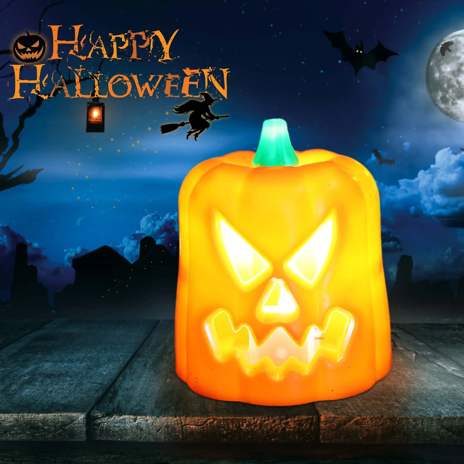 Halloween Party Pumpkin Lantern Ghost Festival Decorative Props Night Lantern Suitable for Bookshelves Stairs UD88