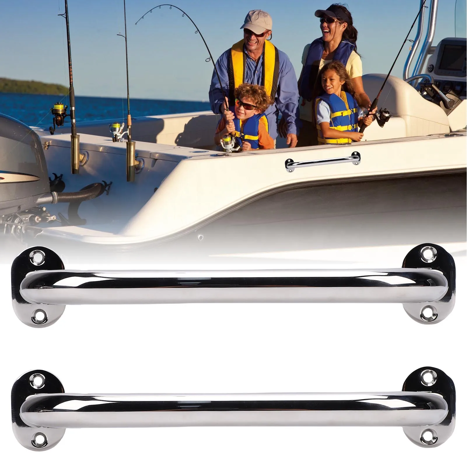 2 قطعة مقابض القارب 12 بوصة الثقيلة مصقول قارب من الفولاذ المقاوم للصدأ انتزاع مقبض السكك الحديدية مع شفة ومسمار لليخ