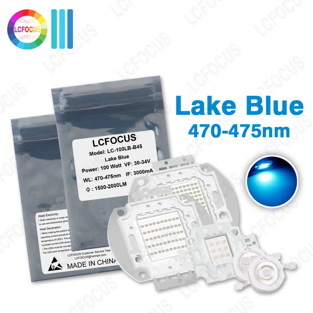 High Power 1W 3W 5W 10W 20W 30W 50W 100W LED Chip Lake Blue 470nm 475nm COB For 1 3 5 10 20 30 50 100 W Watt Lamp Light Beads