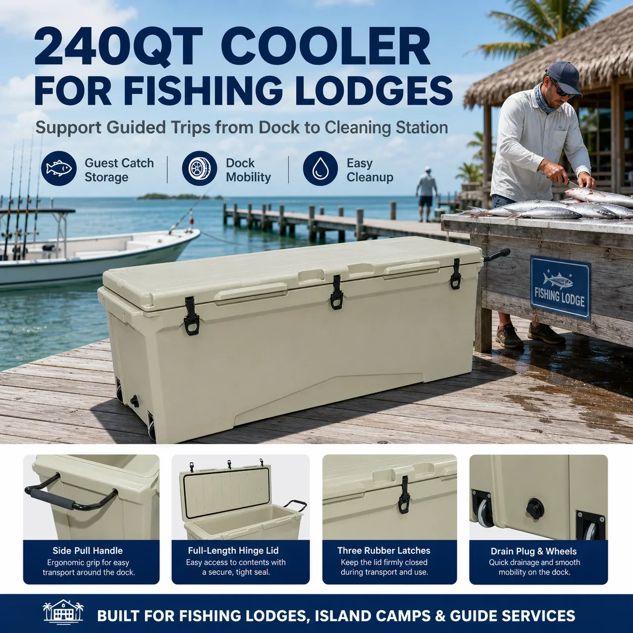 240QT Heavy Duty Rotomolded Cooler Box, Hard Shell Insulated Ice Chest, Portable Cooler for Fishing, Camping & Food Storage