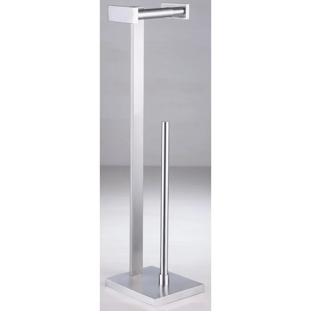 

Stainless Steel Free Standing Toilet Paper Holder, Rustproof Bathroom Roll Dispenser with Heavy Base for Modern Homes