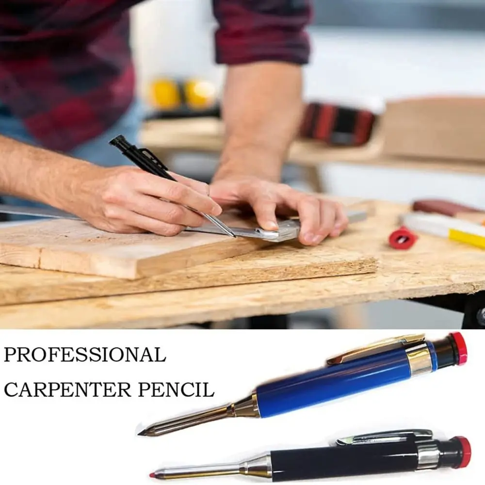 2.8mm Woodworking Pencil Built-in Sharpener Deep Hole Marking Mechanical Pencil Metal Long Head Solid Carpenter Pencil