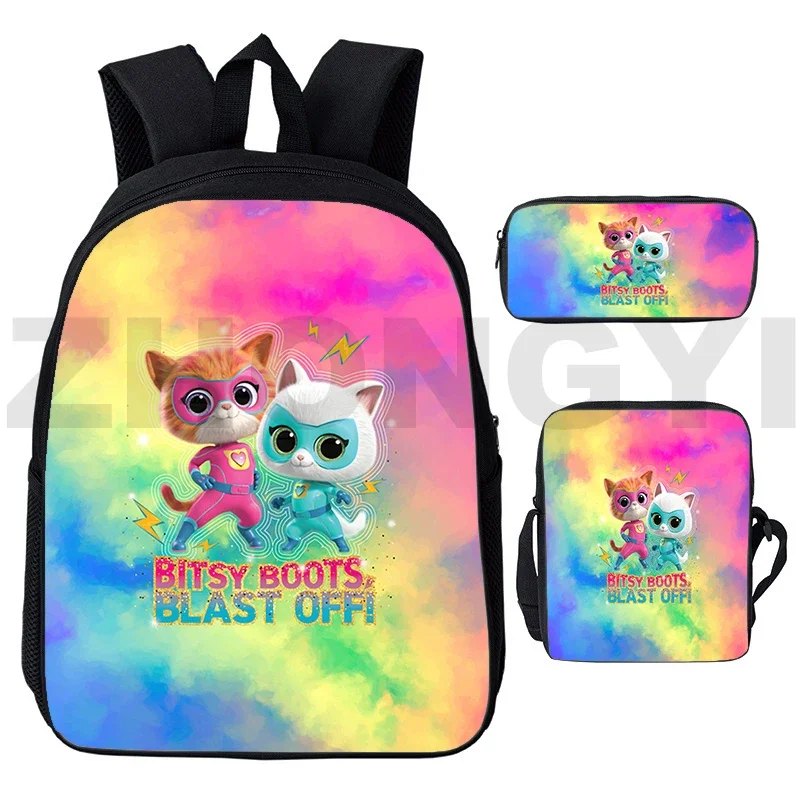 Mochila de Anime con estampado 3D para niños y niñas, bolsa de libros colorida, mochilas escolares de gato lindo, Mochila deportiva al aire libre, 3 en 1