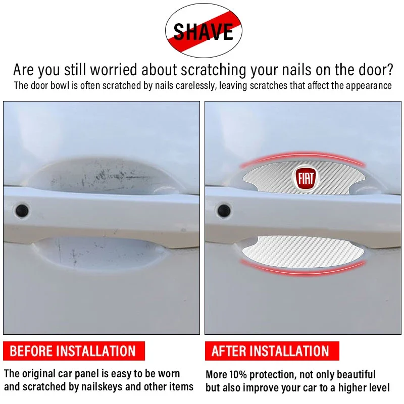 4 قطعة ملصق باب السيارة من ألياف الكربون غطاء مقاوم للخدوش لشركة فيات 500 بونتو 124 125 500 برافو ستيلو باندا أبارث تيبو أسترا #6