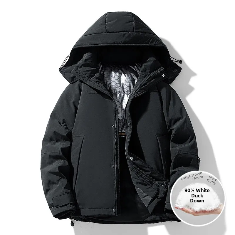 

Winter Men's down Jacket Warm Coat Korean Style Hooded Color Thickened White Duck down Filling City Casual Outerwear