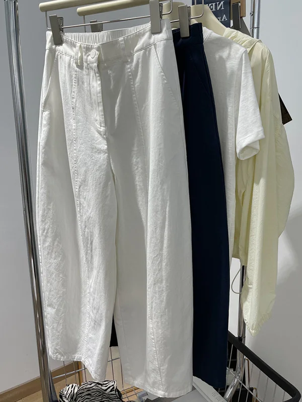 캐주얼 하이웨이스트 와이드 레그 팬츠 루즈핏 다용도 플러스 사이즈 여성용 가을 2025 신상 슬림핏 나인 포인트 팬츠