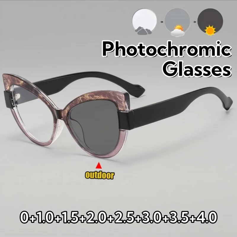 

Fashionable Color matching cat eyes Photochromic Reading Glasses Ultra Light comfortable Unisex Blue Light Blocking Eyeglasses