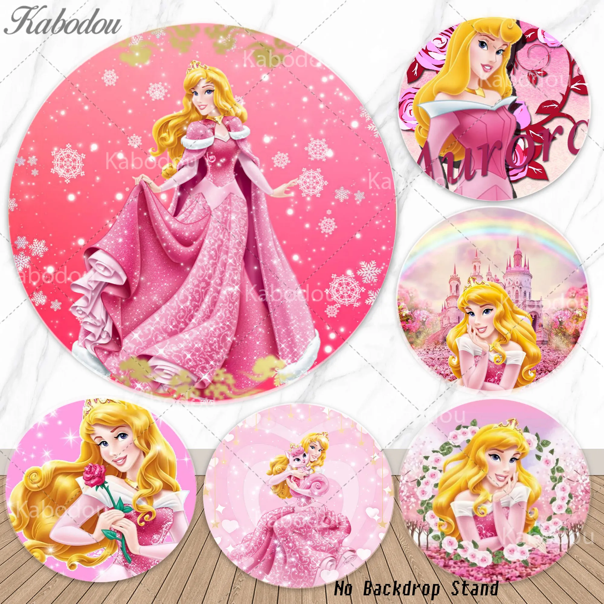 

Sleeping Beauty Aurora Round Backdrop Girls Kids Pink Photo for Birthday Party Decor Baby Shower Photography Circle Background