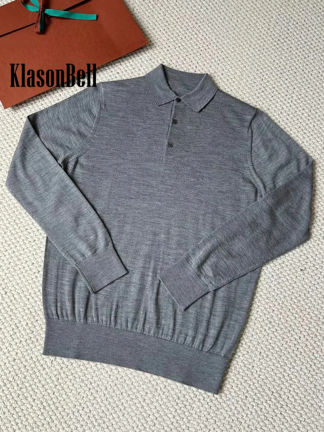 9.21 KlasonBell Men Clothes Lapel Collar Button Pullover Sweater High Quality Wool Long Sleeve Knit Jumpers