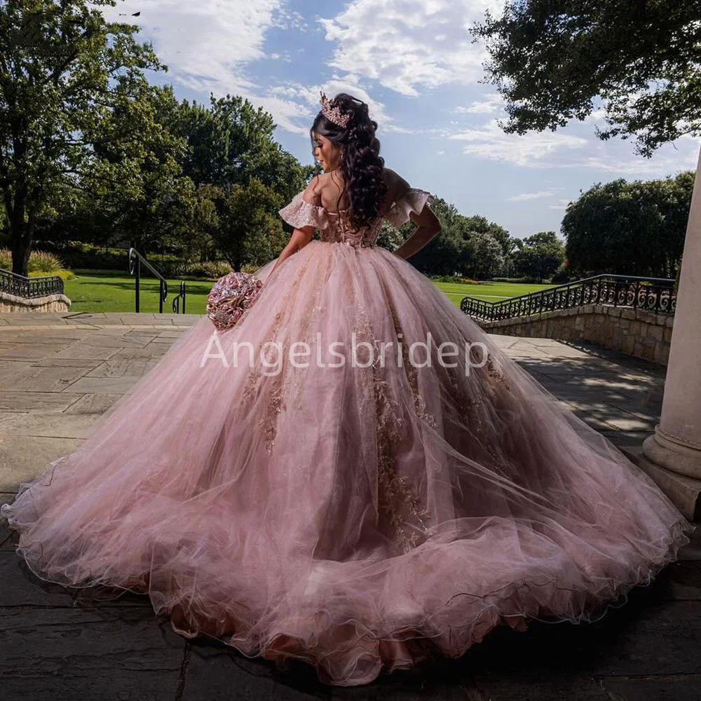 Angelsbride Pink Sequined Beading Ball Gown Quinceanera Dresses 2025 Mexico Brithday Party Vestidos De 15 Quinceañera