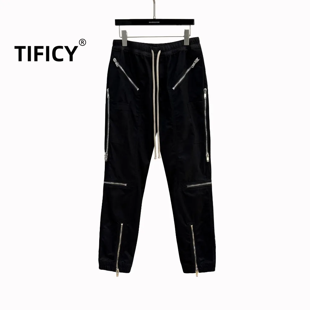 Dark RO Style Men's Retro Multi Zipper Heavy-duty Functional Work Pants with Pocket Design Straight Leg Pants Casual Pants