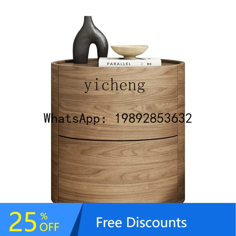 

LYY light luxury high sense modern simple solid wood cream style creative paint round medieval bedside table