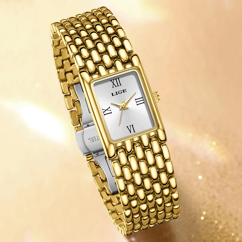 LIGE Square Women's Quartz Wristwatch Fashion Sports Waterproof Watches For Women Original Brand Luxury Chronograph Reloj Mujer