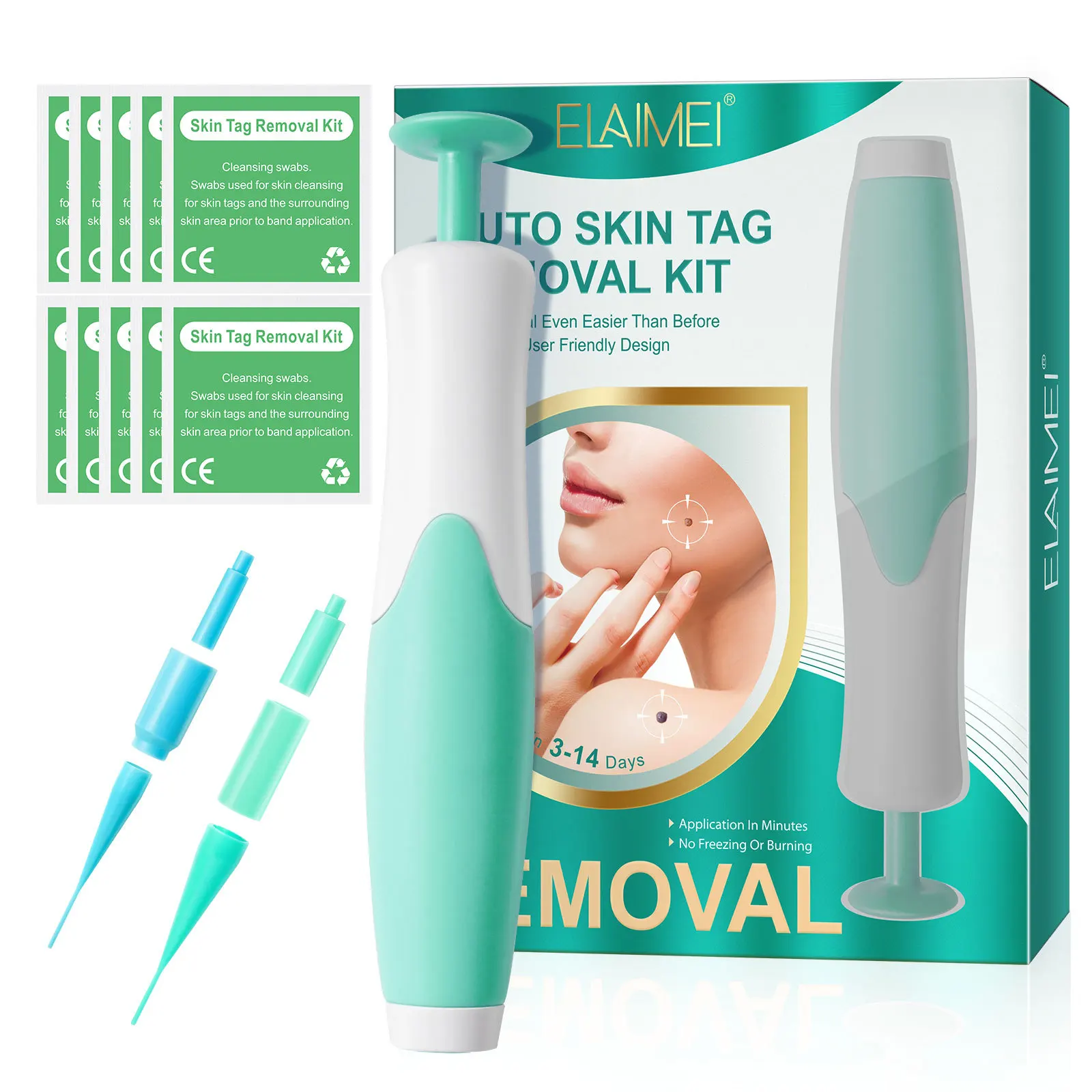 2-IN-1 Double-Head Auto Skin Tag Removal Kit For Small to Large Skin Tags 2-8mm Safe Skin Tag Remover Bands With Cleansing Swabs
