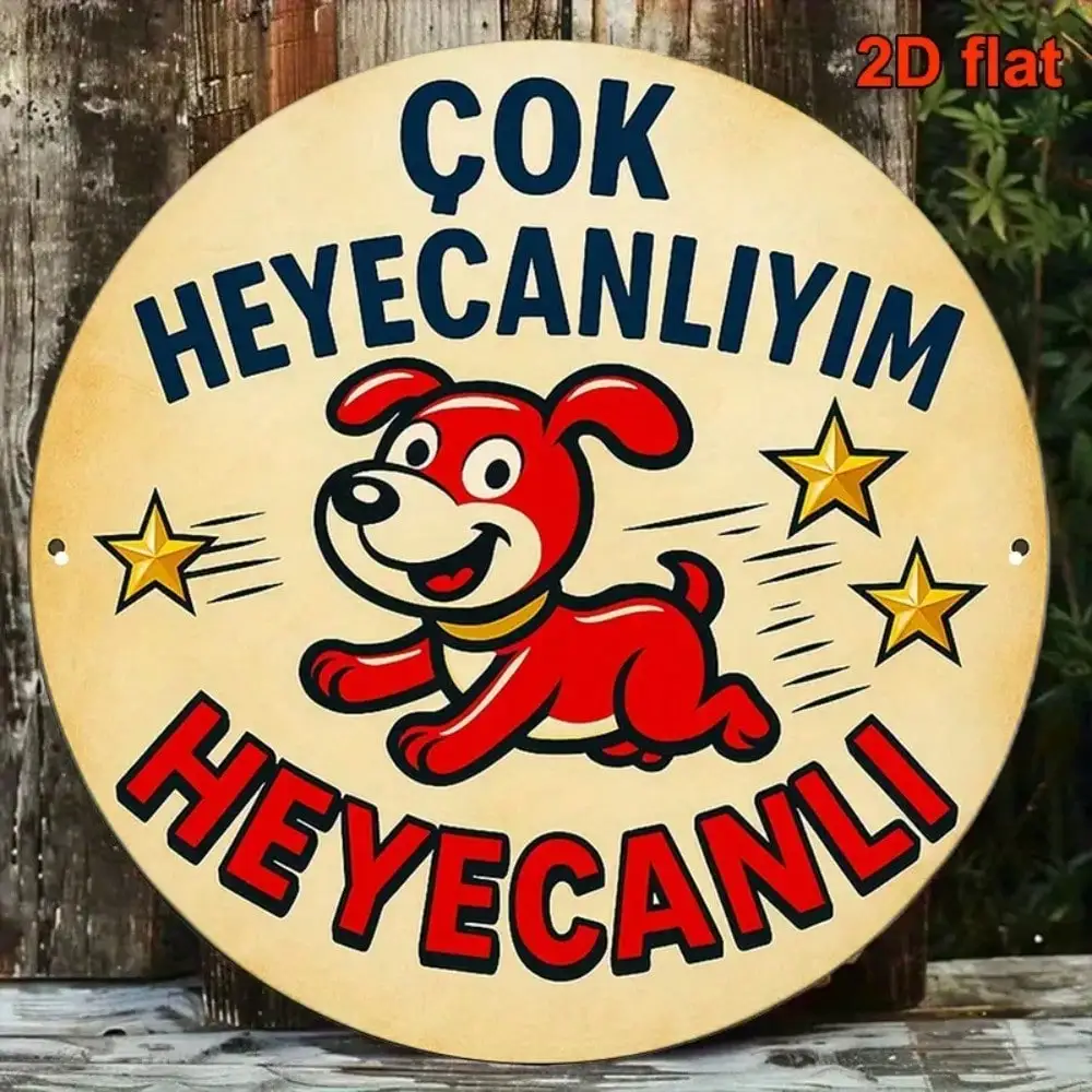 

Turkish Vintage "I'm So Happy" Dog Sign 20.32cm Round Wall Plaque For Living Room Bedroom Cafe Decor