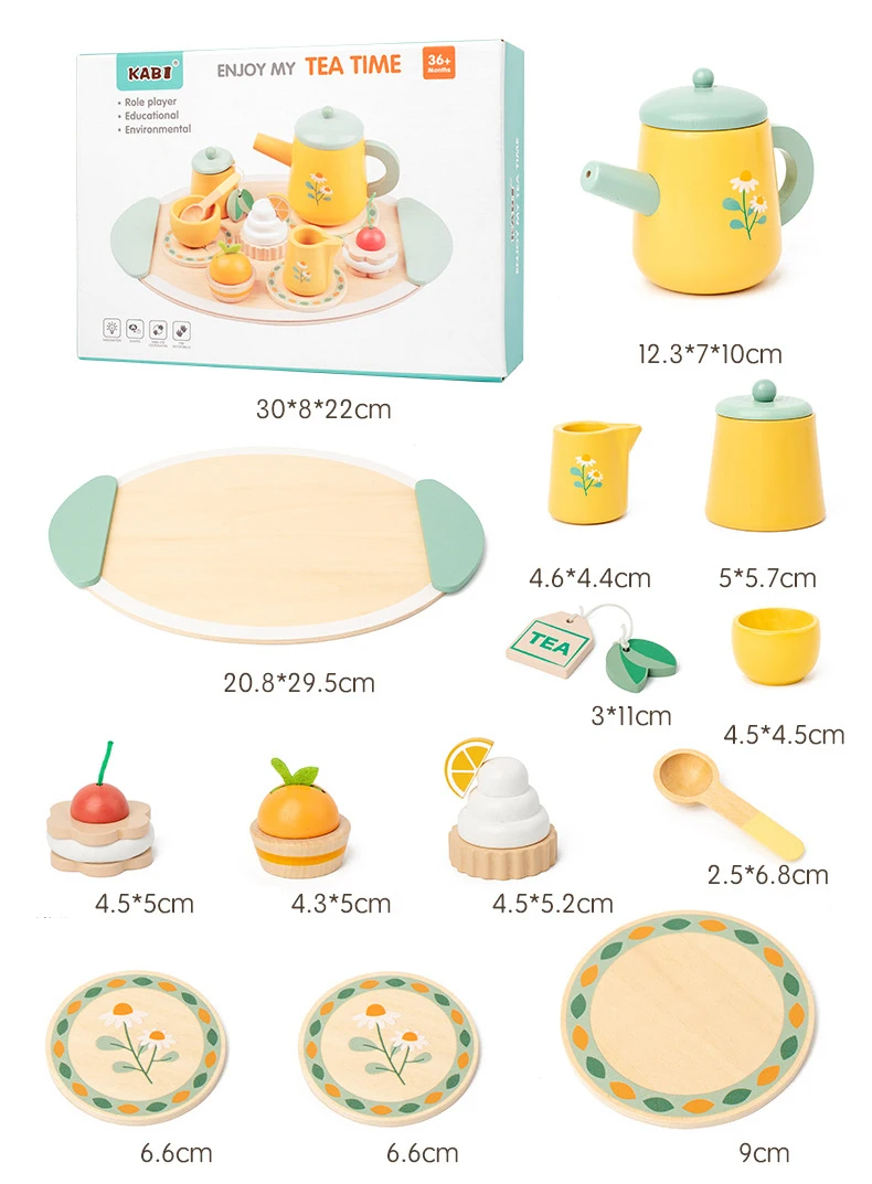 Set di torte per il tè pomeridiano in legno Fai finta di giocare con i giocattoli da cucina per bambini Giochi di imitazione Giocattoli educativi precoci Montessori Regalo