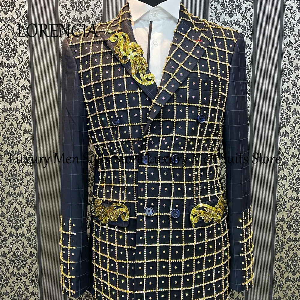 

Luxury Diamond Men Suits 2 Pieces Peak Label Wedding Tuxedos Exquisite Groom Outfits Customized Blazer Pants trajes para hombre