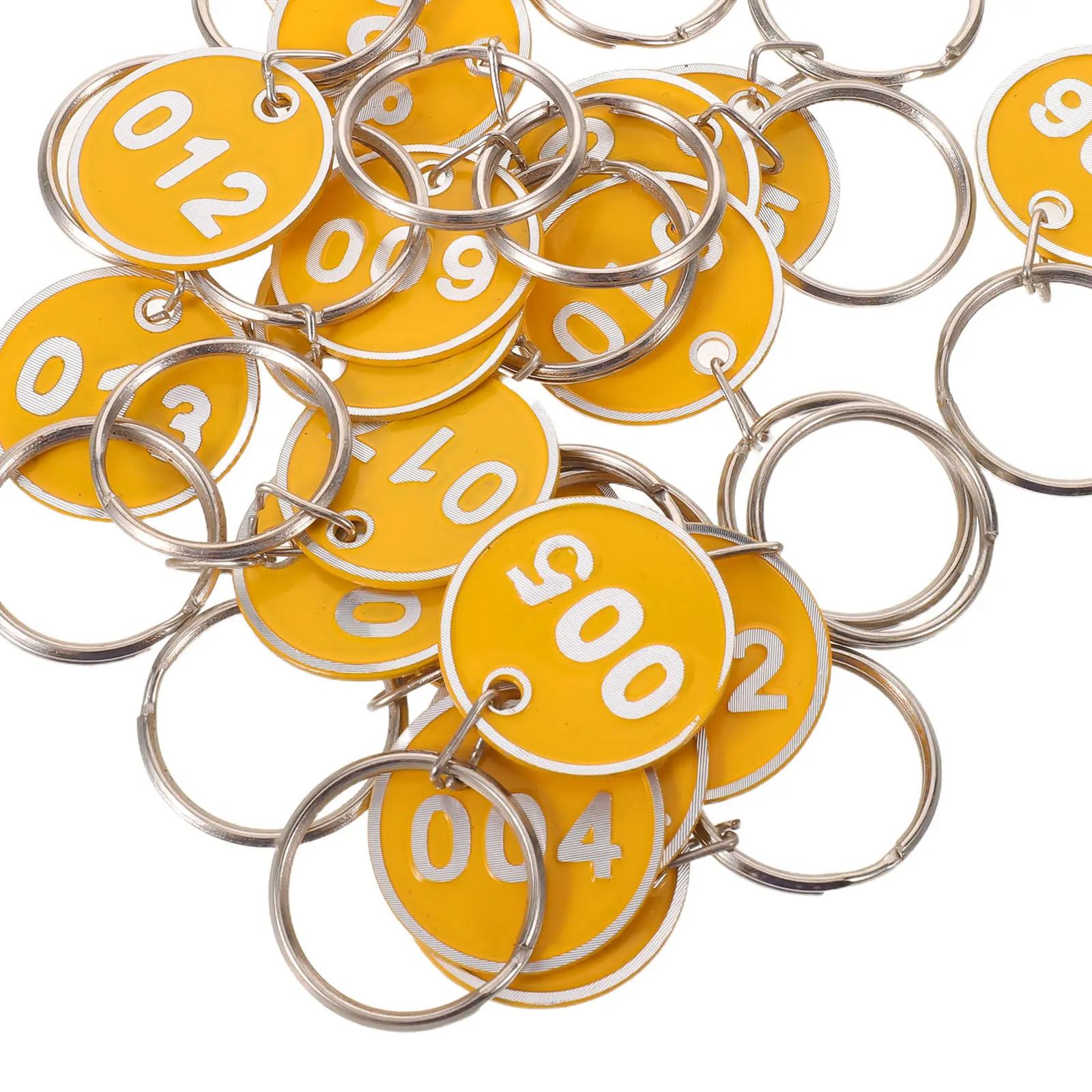 20Pcs Numbered Key Tags Metal Round Yellow Waterproof Id Organizer Key Rings Number Coding Tags for Labeling Number Id System