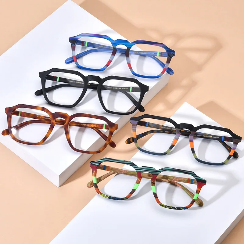 Frosted square frame acetate niche personality eyeglasses frame Fashion large frame retro optical prescription glasses for men