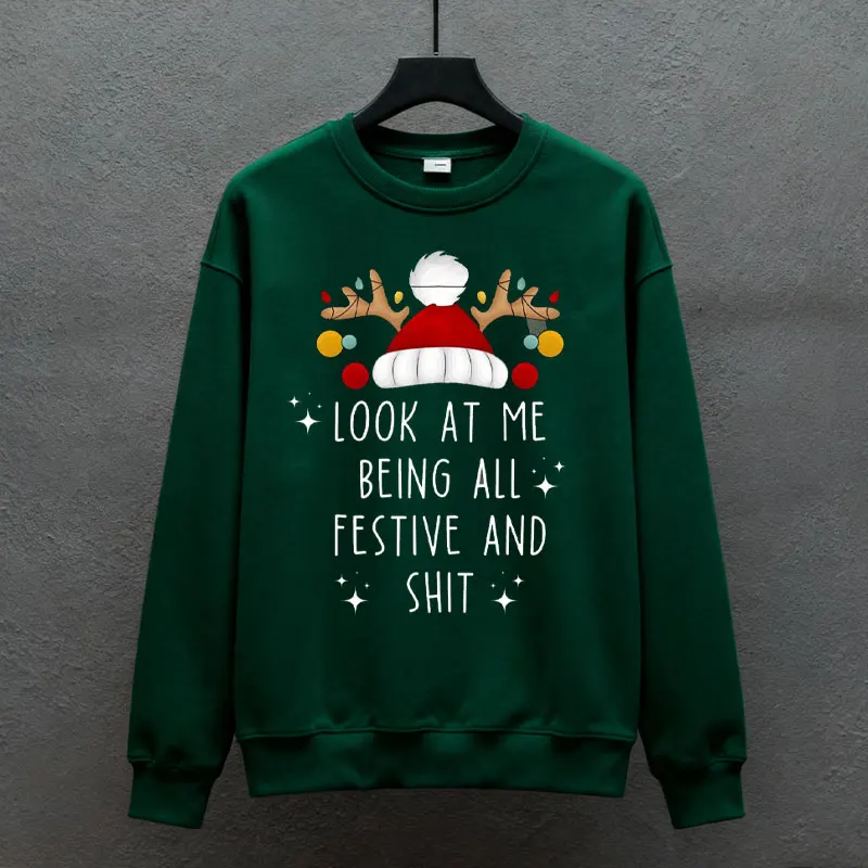 Look At Me Being All Festive Humor Merry Christmas Sarcastic Holiday Funny Christmas hat Pair letters Meme matching hoodies