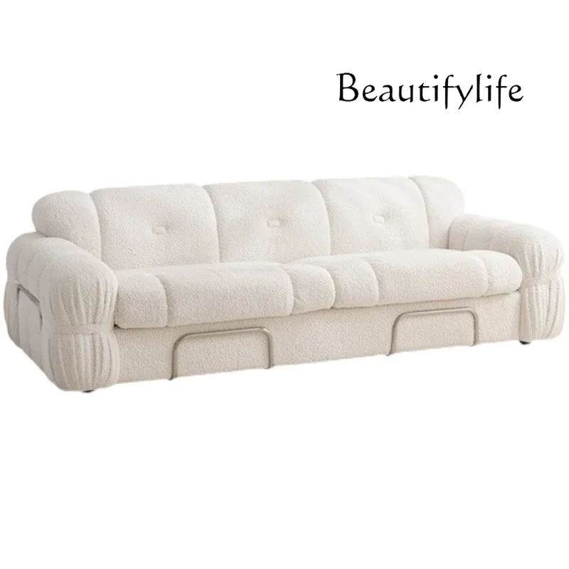 

Modern simple lamb wool sofa living room cream style fabric leisure sofa