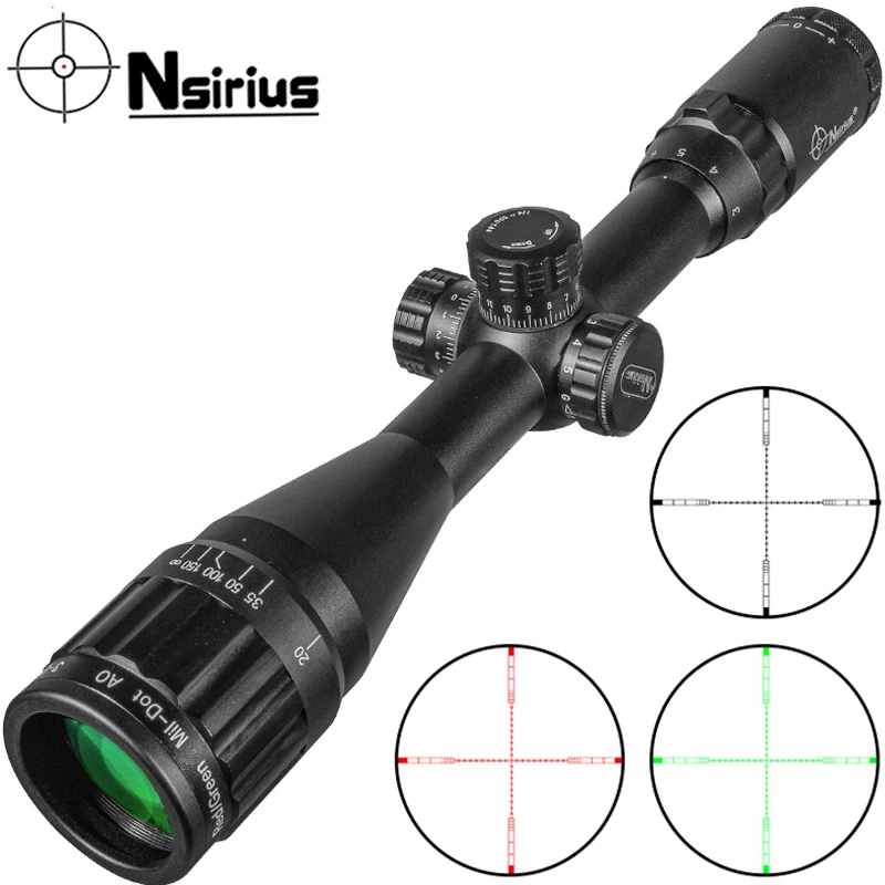 NSIRIUS 3-9x40 AOE Red & Green illuminated Mil Dot Rifle Scope Precision Optics Hunting Scope with Cover and Mounting