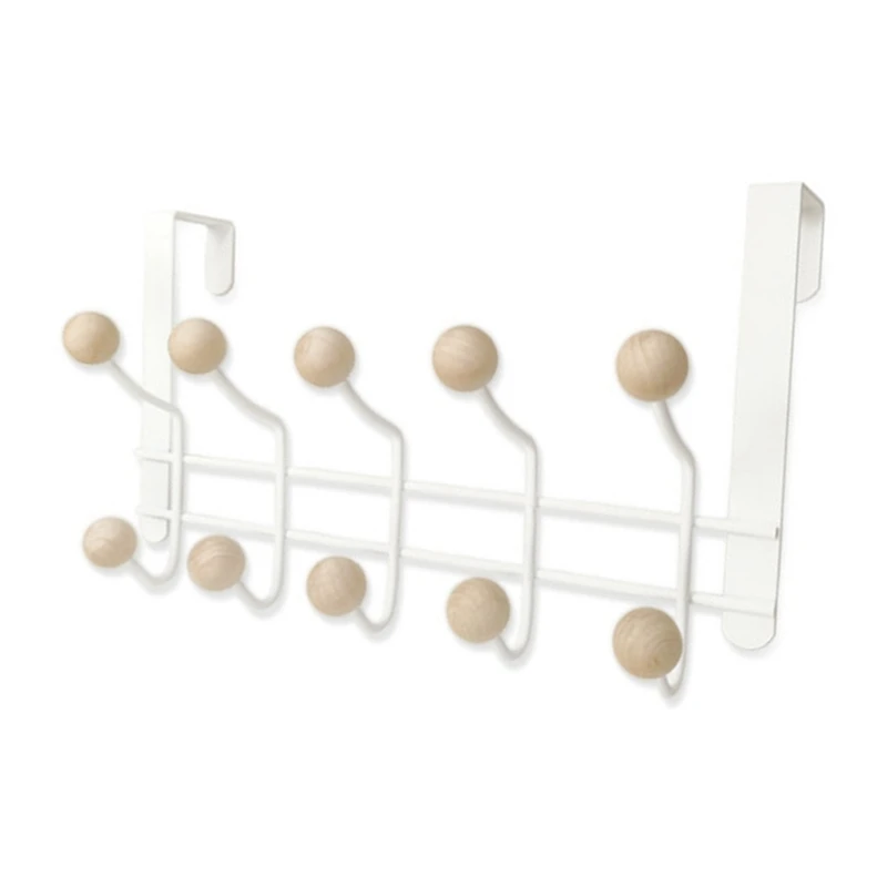 5 Hooks Over Door Hanger With Wooden Balls, Multi Functional Modern Design Wardrobe Bathroom