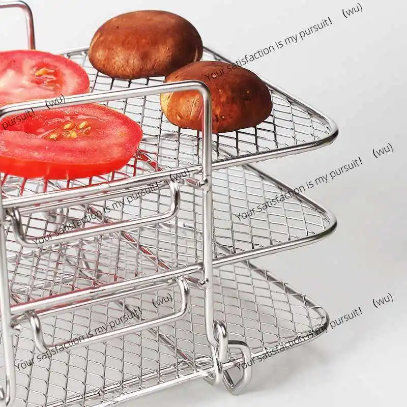 304 stainless steel three-layer square air fryer accessories removable baking net drain dehydration rack steam rack