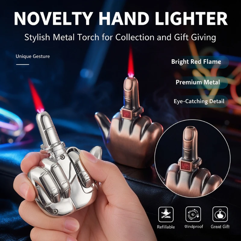 Interesting Middle Finger Shaped Butane Torch Lighter,Playable Sound Function,StableWindproofJetFlame,PracticalSmoking Accessory