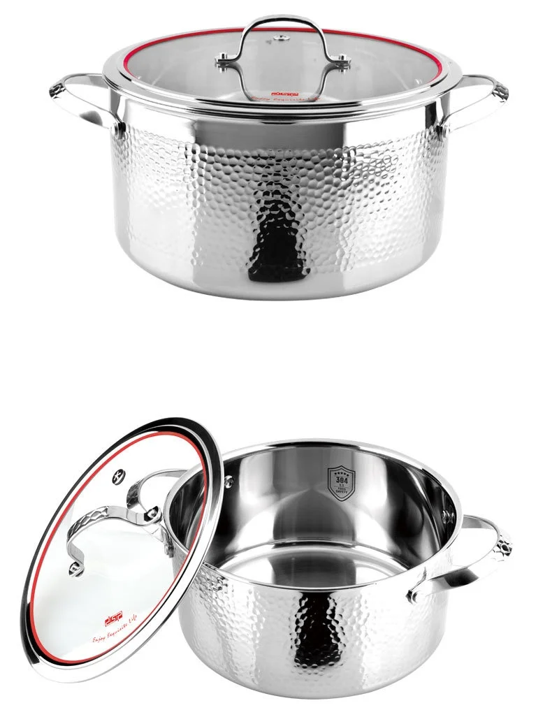 Marmite à Soupe en Acier Inoxydable à Double Oreille, Cuisinière à Induction Multifonction et Compatible Multi-Poêle, Marmite à Ragoût avec Couvercle