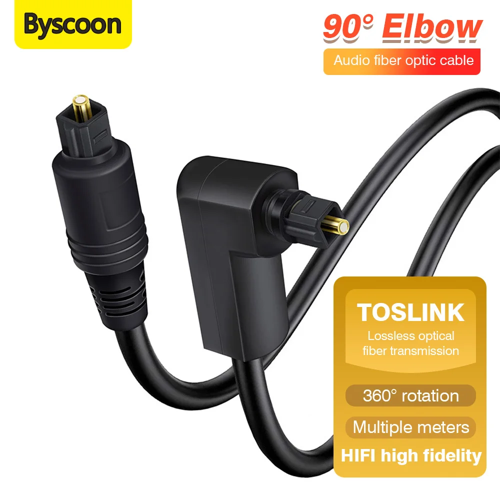 90 Degree Optical Audio Cable Toslink SPDIF Digital Fiber Cable 5.1CH Right Angle Cable for Soundbar Blu-ray Player Xbox TV