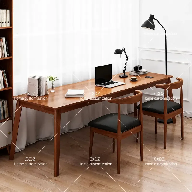 Solid Wood Student Desk Double Study Table Simple Rectangular Computer Desk Home Workbench for Learning and Office Use
