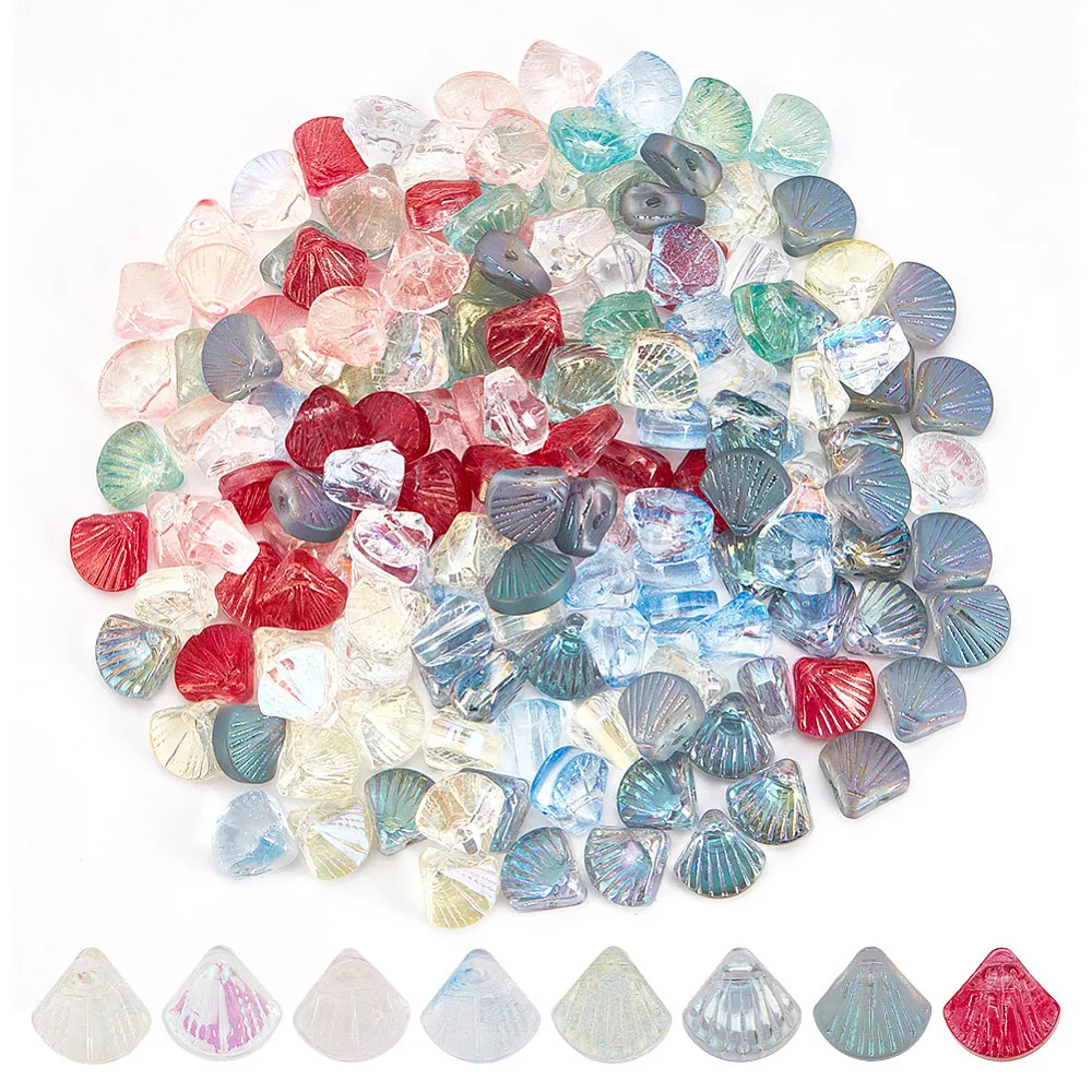 160 Pcs 8 Colors Glass Sea Shell Beads Assorted Colors Scallop Beads Beach Theme Lampwork Beads for Making Colorful Ocean Themed